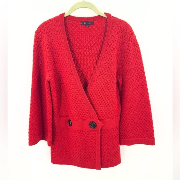 Anne Klein Womens Merino Wool Cardigan Sweater Size S Red Textured Knit V Neck - Picture 1 of 9